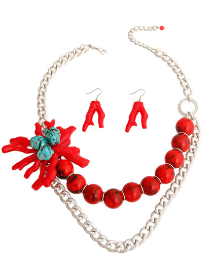 Red and Silver Coral Necklace
