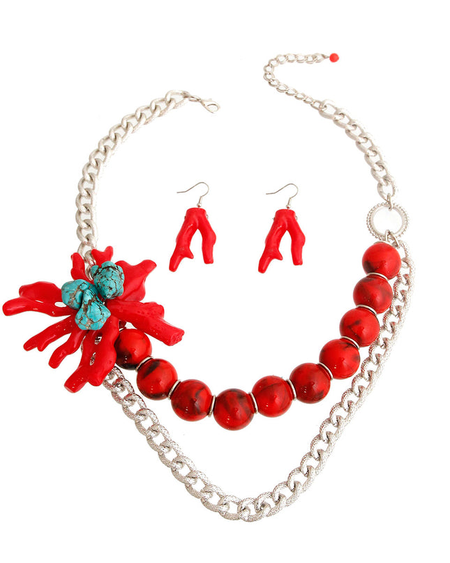 Red and Silver Coral Necklace