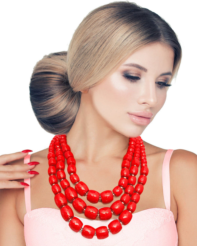 Red Cylinder Bead Necklace
