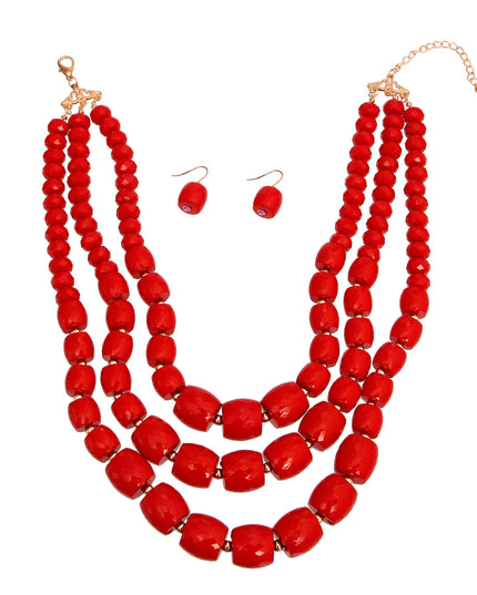 Red Cylinder Bead Necklace