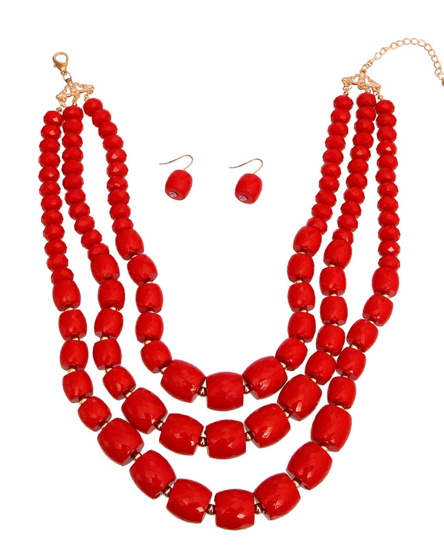 Red Cylinder Bead Necklace