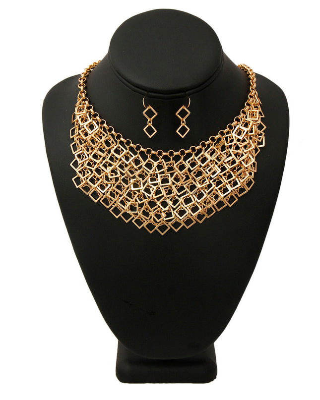Metal Square Drop Necklace Set