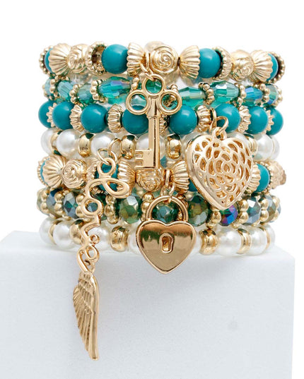 Teal and Pearl Love 7pcs Bracelets
