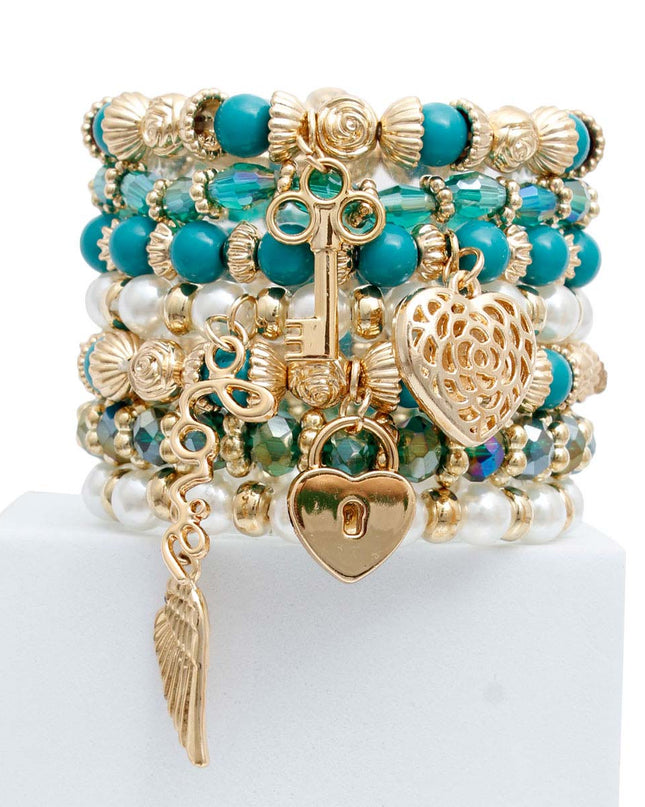 Teal and Pearl Love 7pcs Bracelets