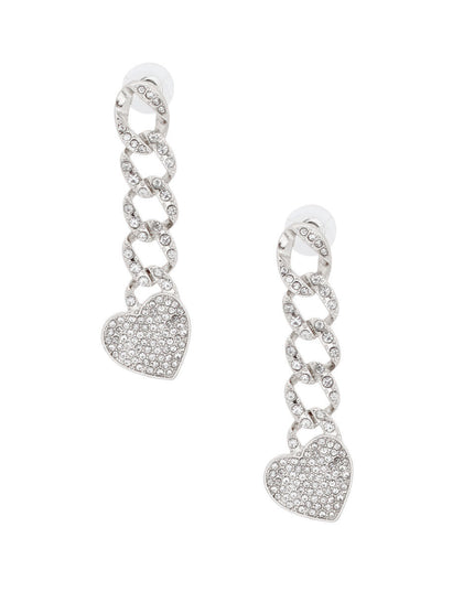 Silver Iced Chain Link Heart Earrings
