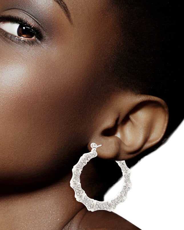 Silver Bling Thin Bamboo Hoops