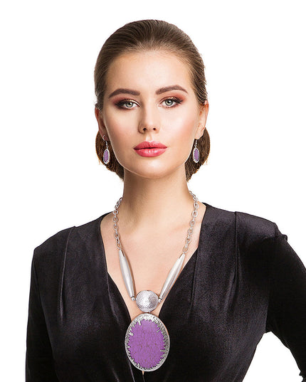 Oval Marbled Purple Necklace