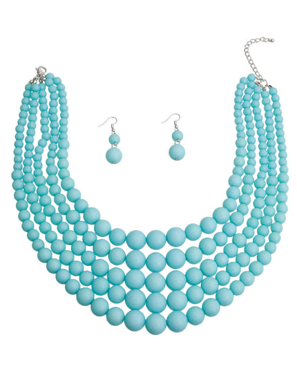 Sea Blue Bead 5 Strand Necklace