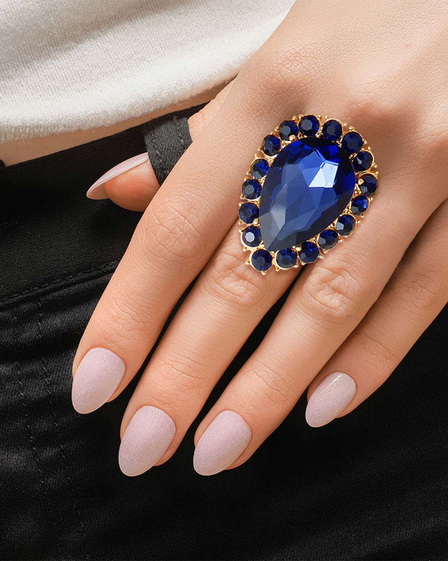 Navy Teardrop Cocktail Ring