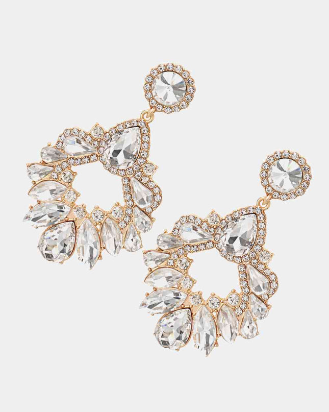 Zinc Alloy Frame Glass Stone Dangle Earrings