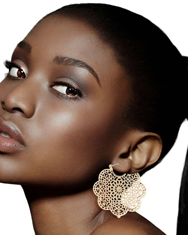 Gold Filigree Curved Hoops
