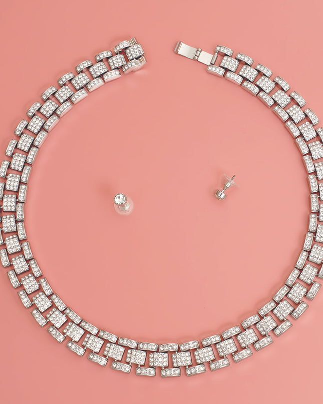 Iced Silver Watch Band Chain Necklace