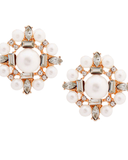 Gold Pearl Baguette Studs