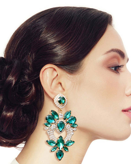 Green Glass Crystal Heart Earrings