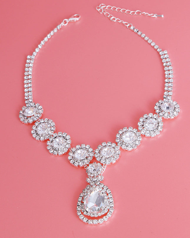 Silver  Halo Teardrop Rhinestone Choker