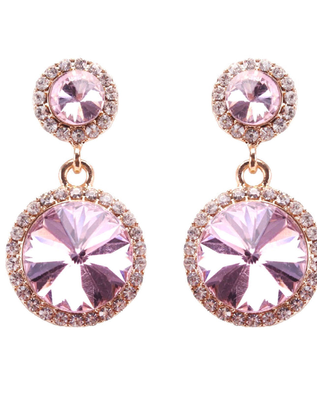 Pink Crystal Round Drop Earrings