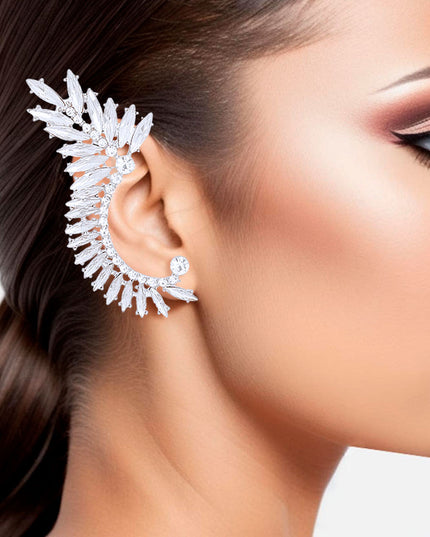 Ear Climber Silver Crystal Vine Earrings for Women