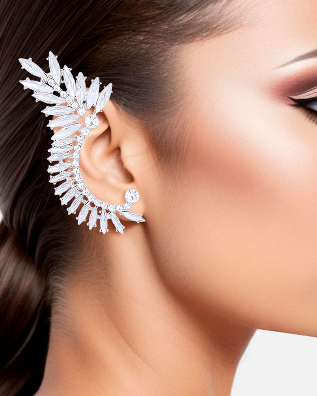 Ear Climber Silver Crystal Vine Earrings for Women