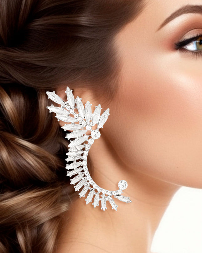 Ear Climber Silver Crystal Vine Earrings for Women