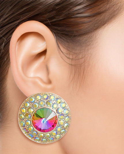 Clip On Small Pink Green Dome Earrings for Women