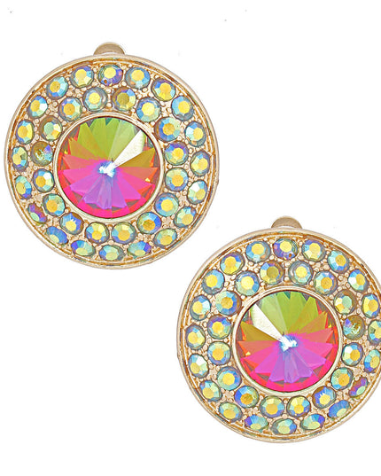 Clip On Small Pink Green Dome Earrings for Women