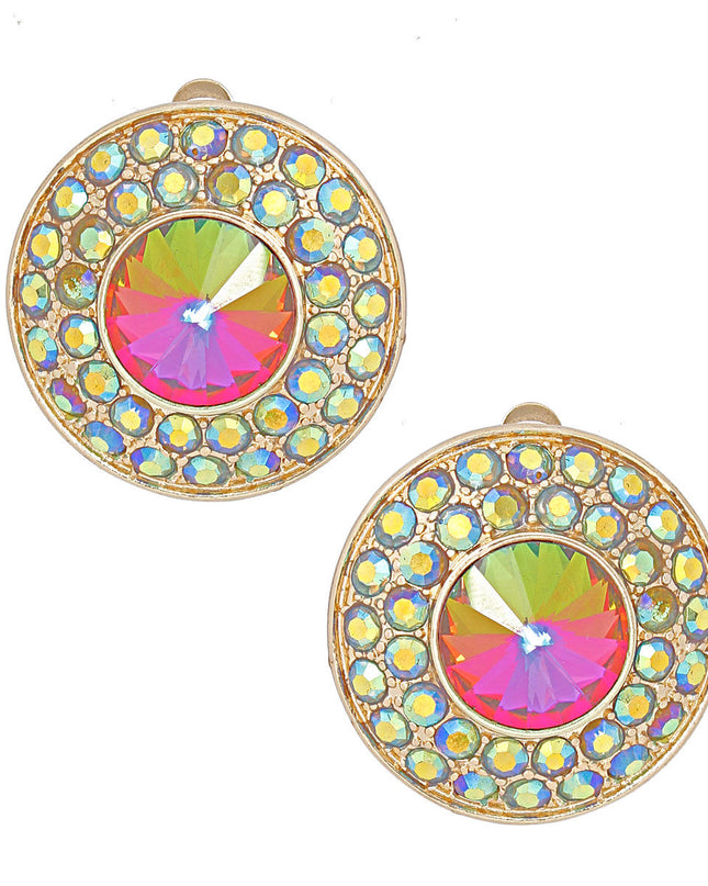 Clip On Small Pink Green Dome Earrings for Women