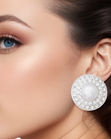 Clip On Small Silver Dome Pearl Earrings Women