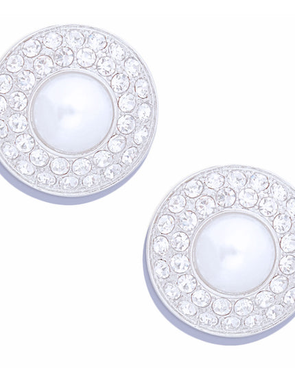 Clip On Small Silver Dome Pearl Earrings Women