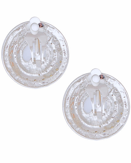 Clip On Small Silver Dome Pearl Earrings Women