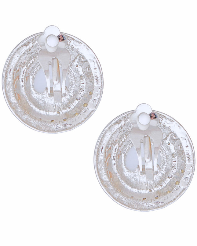 Clip On Small Silver Dome Pearl Earrings Women