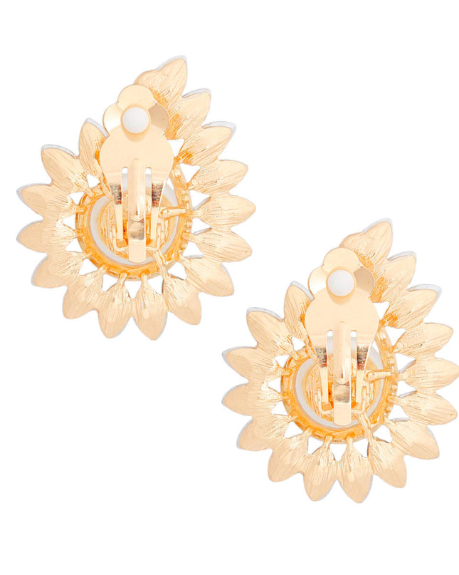 Clip On Medium Gold Hook Pearl Earrings for Women