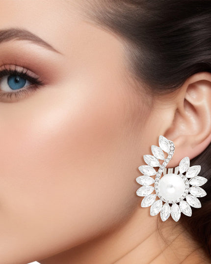 Clip On Medium Silver Hook Pearl Earring for Women