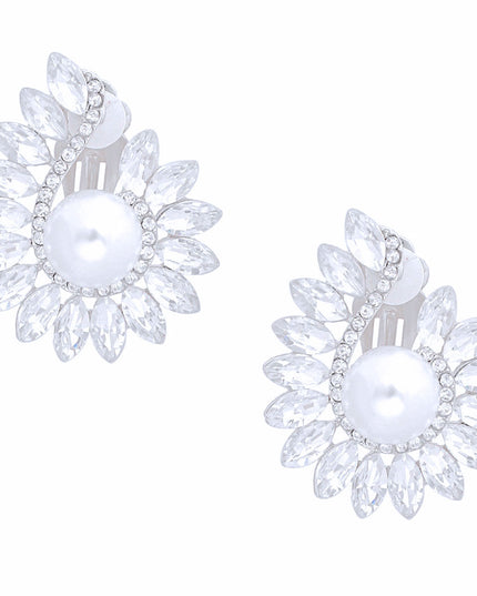 Clip On Medium Silver Hook Pearl Earring for Women