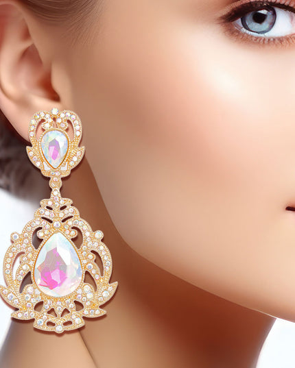 Clip On AURBO Large Crystal Earrings for Women