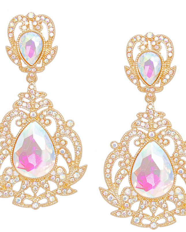 Clip On AURBO Large Crystal Earrings for Women