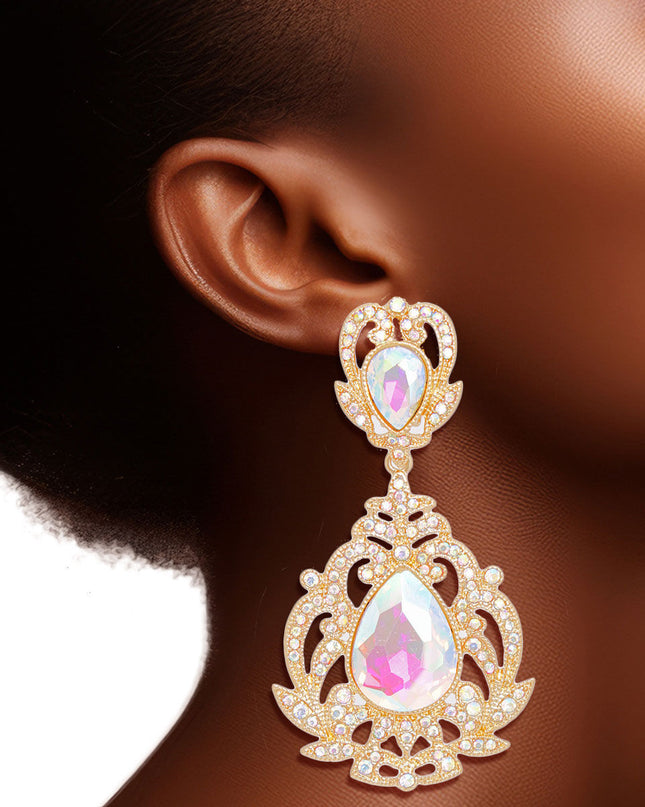 Clip On AURBO Large Crystal Earrings for Women