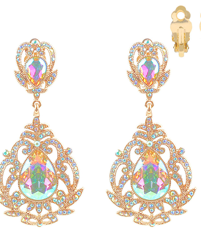 Clip On AURBO Large Crystal Earrings for Women