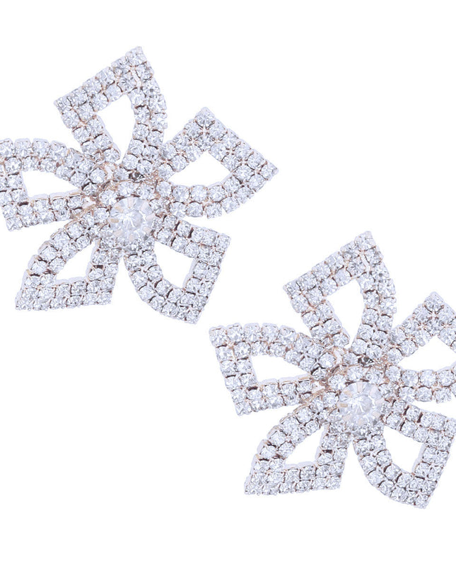 Silver Pave Stone Bow Studs