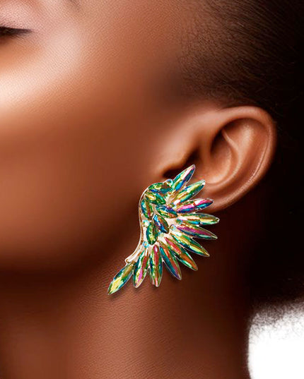 Mixed Pink Green Rhinestone Wing Clip Ons