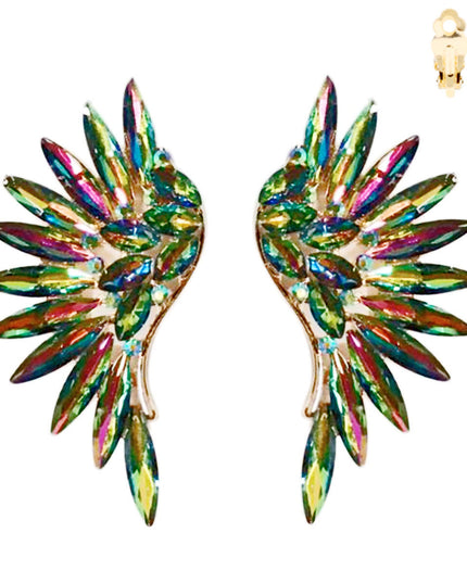 Mixed Pink Green Rhinestone Wing Clip Ons