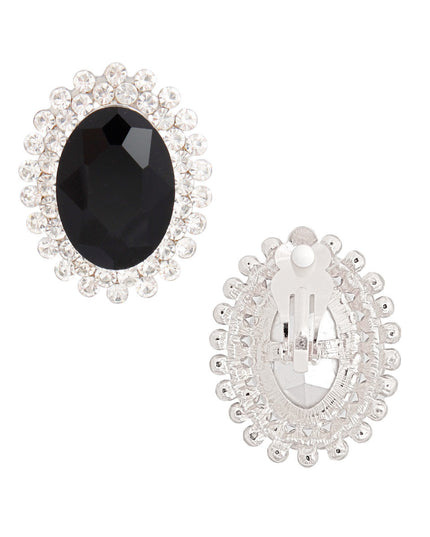 Clip On Medium Black Oval Halo Earrings for Women