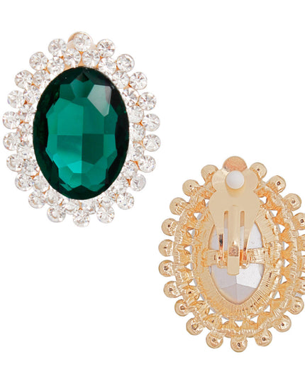 Clip On Medium Green Oval Halo Earrings for Women