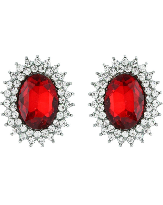 Oval Red Crystal Studs