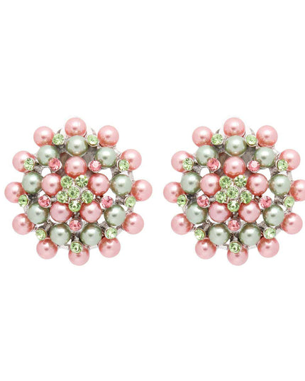 Clip On Pink Green Small Pearl Earrings for Women