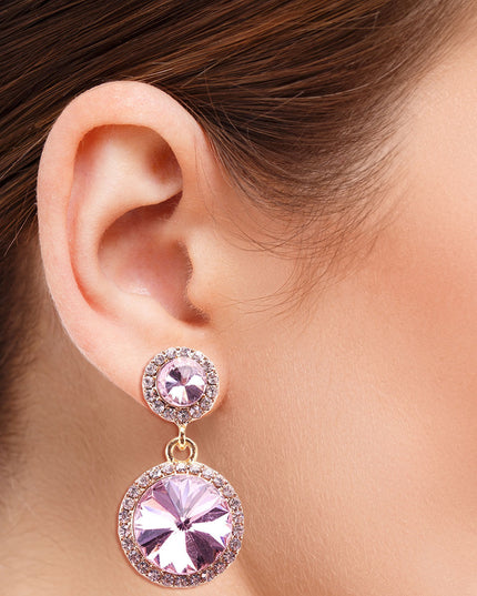 Pink Crystal Round Drop Earrings