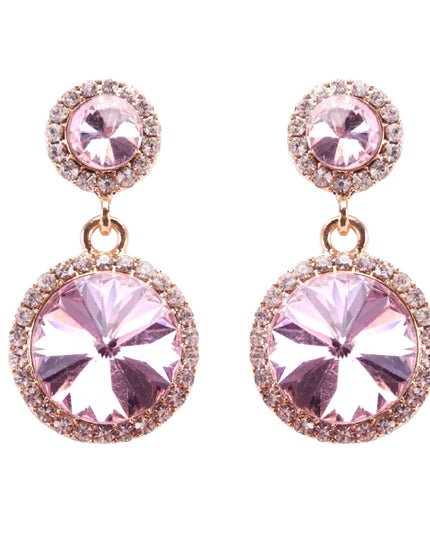 Pink Crystal Round Drop Earrings
