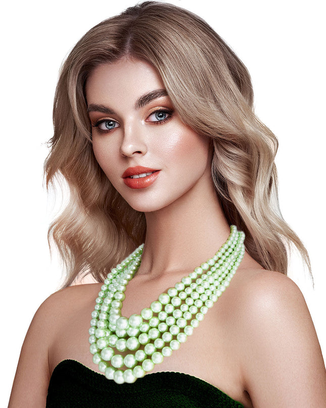 Multi Strand Lime  Pearl Necklace Set