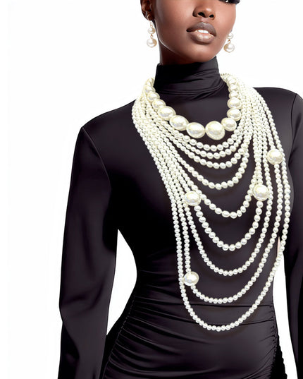 Long Cream Pearl Necklace Set