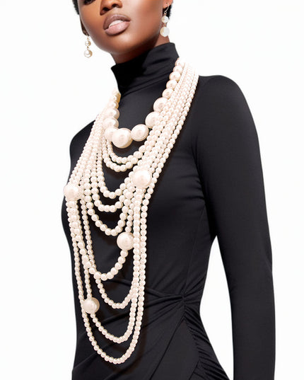 Long Cream Pearl Necklace Set