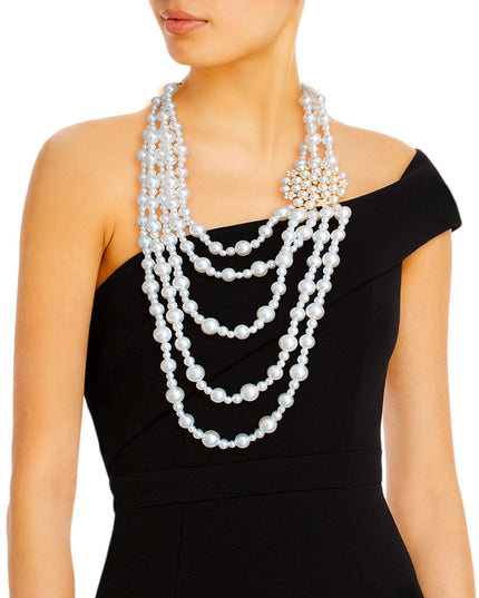 Timeless Grace: Cream Pearl Brooch Necklace Set
